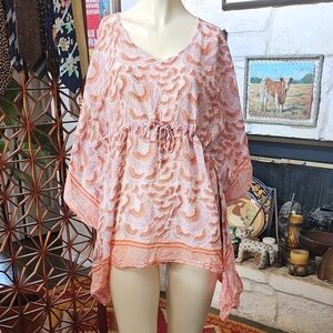 Handmade? Roomy Cotton Hankie Scarf Blouse Butterfly Sleeves One Size